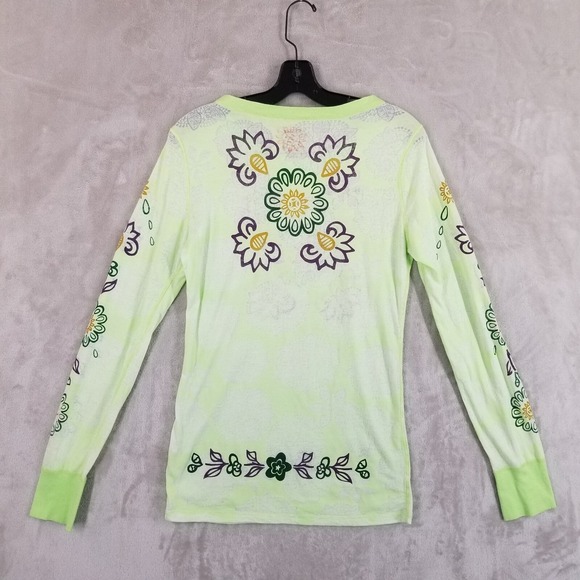 Free People Top Women L Green Burnout Floral Printed Lounge Long Sleeve Boho Tee - Picture 2 of 10